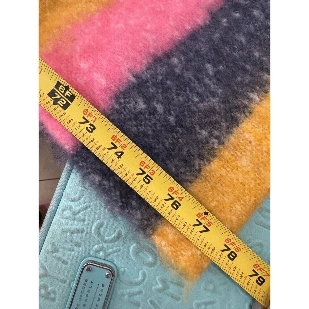 Aerie Scarf Womens Blanket Chunky Blue Yellow Pink Striped Fringe Soft 19